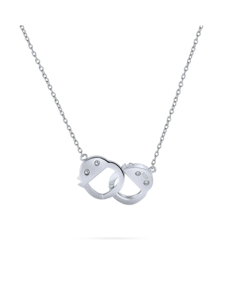 Bling Jewelry Romantic Delicate Working Lock Cz Accent Handcuff Necklace Pendant & Bangle Bracelet Jewelry Set Sterling Silver