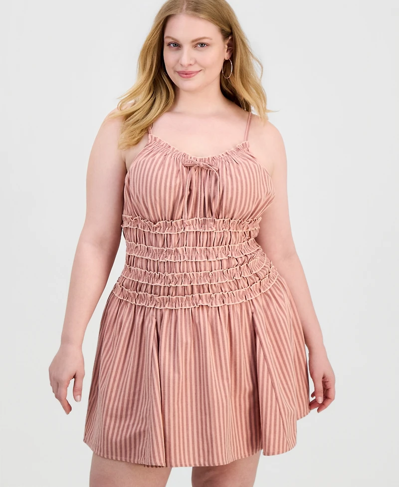And Now This Trendy Plus Striped Smocked Mini Dress, Macy's Exclusive