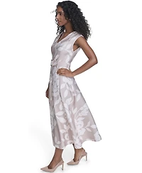 Calvin Klein Women's Scuba Belted V-Neck Midi Dress