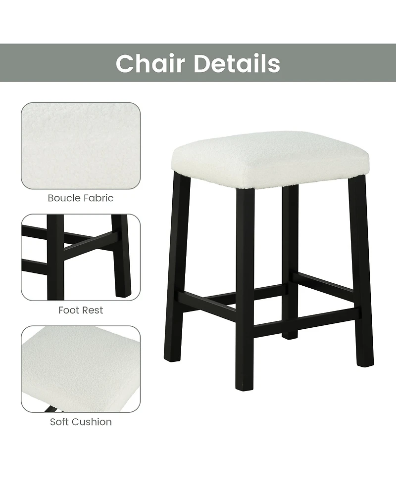 Clihome Transitional 3-Piece Dining Set with Gloss Tabletop, Storage Shelves, Usb Ports & 2 Upholstered Stools – Black/Ivory