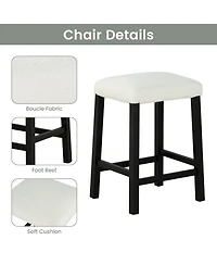 Clihome Transitional 3-Piece Dining Set with Gloss Tabletop, Storage Shelves, Usb Ports & 2 Upholstered Stools – Black/Ivory