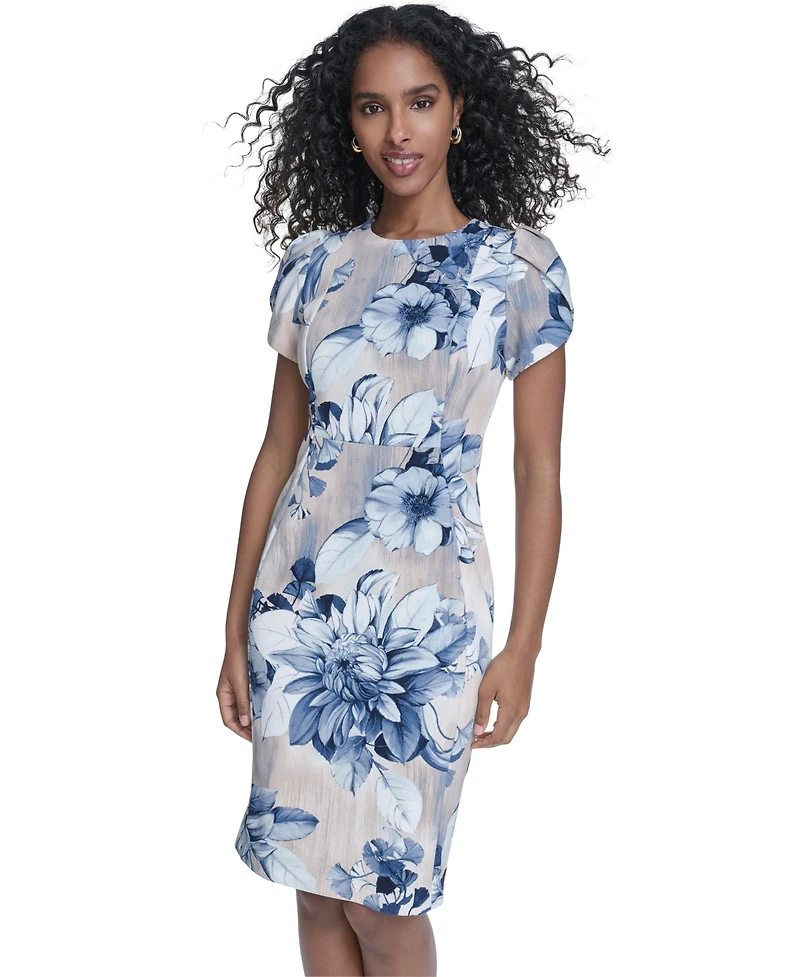 Calvin Klein Women's Printed Tulip Short-Sleeve Sheath Dress