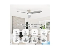 Sofucor 52-inch Modern Minimalist Sand Nickel 3-Blade Flush Mount with Remote Control,Supporting Mobile Device Connection and Voice Function