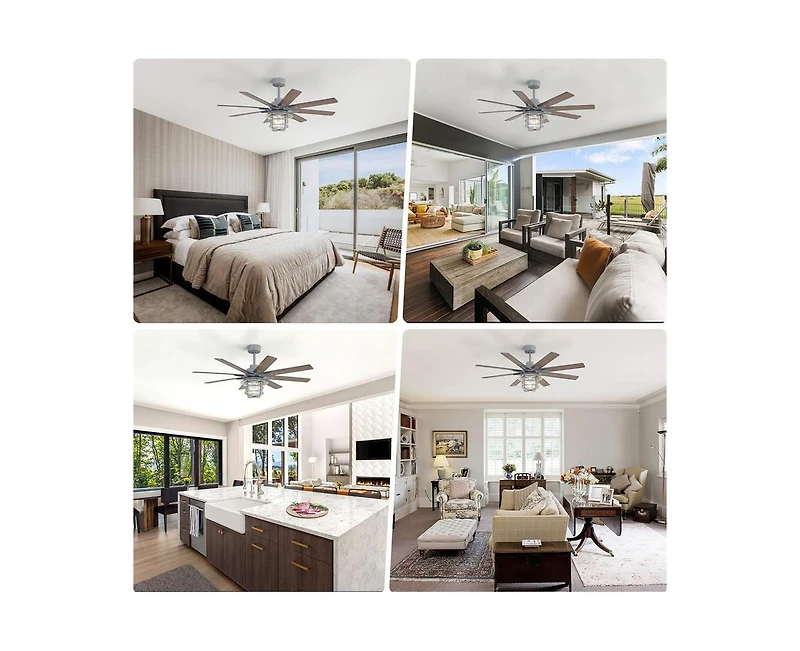 Sofucor 52-inch Grey Farmhouse 8-Blade Indoor Ceiling Fans with Light Kit and Remote Control Dc Motor Bubble Glass Lampshade