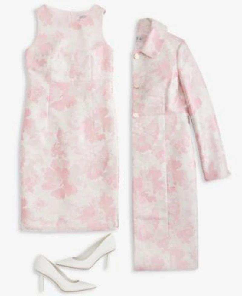 Kasper Womens Floral Jacquard Three Button Topper Empire Seam Dress