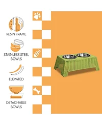 The Licker Store Serenity 6.9" Small/Medium Elevated Wicker Pet Feeder with 18oz (2.2 Cups) 2-Stainless Steel Bowls