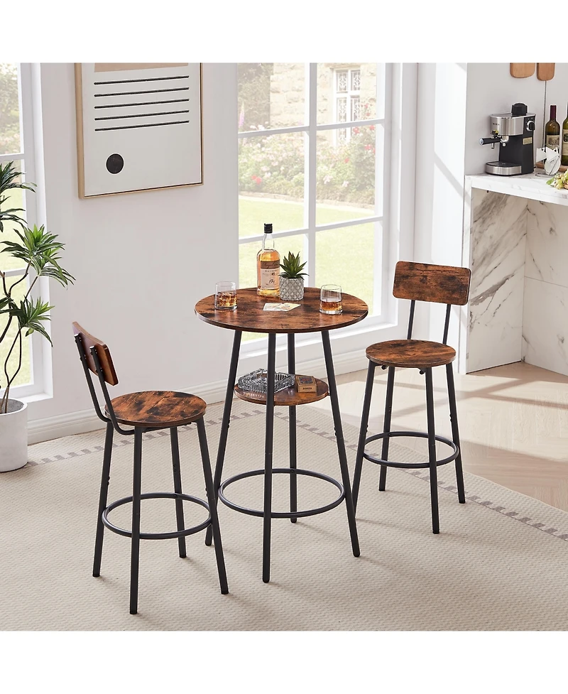 Casainc Round Stool Set with Shelf and Backrest
