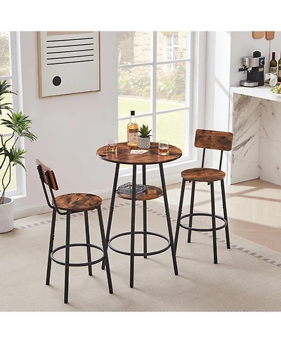Casainc Round Stool Set with Shelf and Backrest