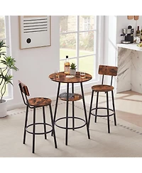 Casainc Round Stool Set with Shelf and Backrest