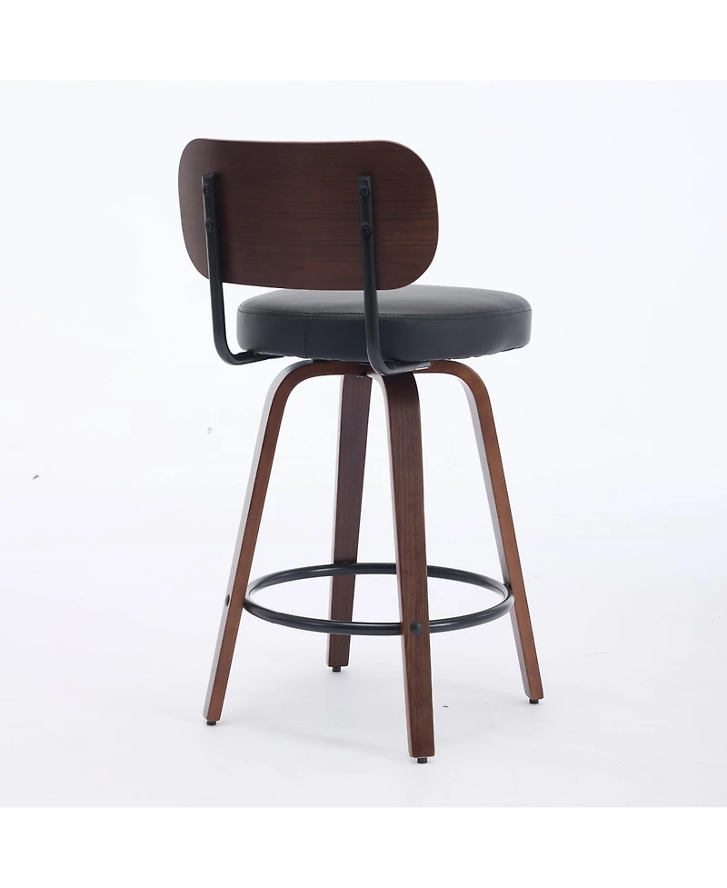 Casainc Set of 2 Faux Leather Swivel Bar Stools with Bentwood Legs, 26'' Seat Height