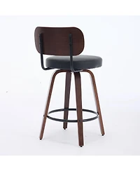 Casainc Set of 2 Faux Leather Swivel Bar Stools with Bentwood Legs, 26'' Seat Height
