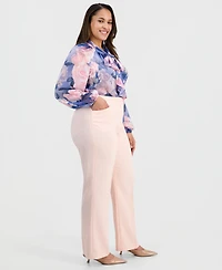 Tahari Asl Plus Press-Pleat High-Rise Bell-Bottom Pants