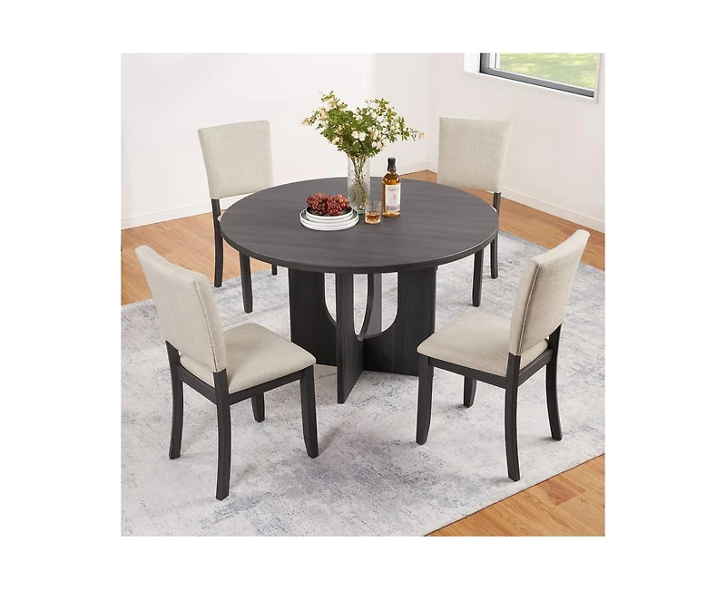 Casainc 5-Piece Round Dining Set with 47.3 Inch Table and 4 Upholstered Chairs