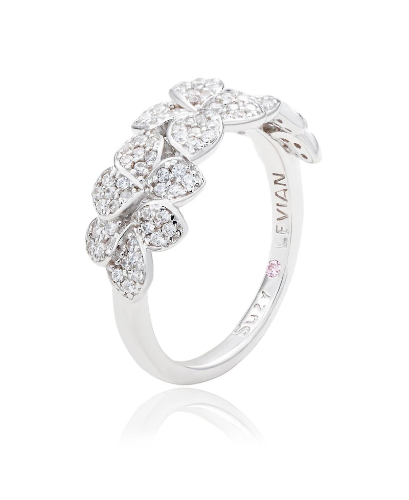 Suzy Levian Sterling Silver Cubic Zirconia Pave Brown Crossover Ring