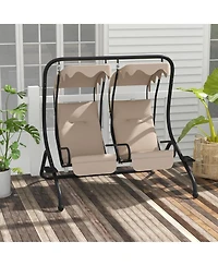 Outsunny 2-Seat Patio Swing Chair w/ Removable Canopy & Cup Holders,