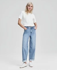 Now This Womens Cuffed Barrel Leg Jeans Macys Exclusive