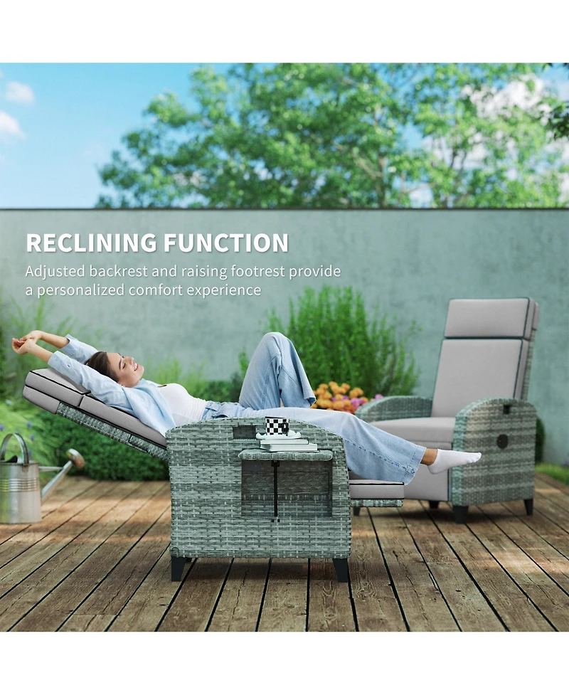 Outsunny Outdoor Recliner Chair with Adjustable Backrest, Cushion,