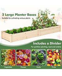 Sugift Wooden Raised Open-Ended Base Garden Bed with 2 Planter Boxes Divider-Natural