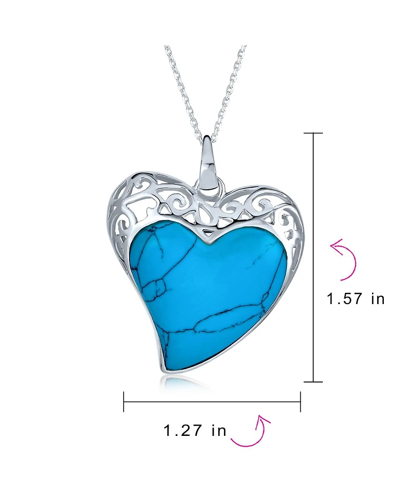 Bling Jewelry Filigree Turquoise Heart Necklace and Stud Earrings Jewelry Set Sterling Silver
