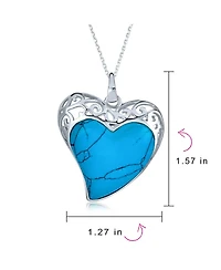 Bling Jewelry Filigree Turquoise Heart Necklace and Stud Earrings Jewelry Set Sterling Silver