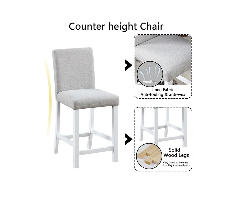 sumyeg 5-Piece Counter Height Dining Set with Crystal Accent Square Wood Table and 4 Upholstered Chairs