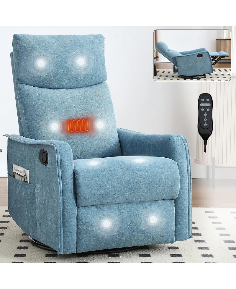Casainc Heat Massage Manual Recliner Chair with Rocker and Swivel Fabric for Living Room
