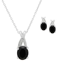 Macy's 2-Pc. Black Onyx & Lab-Grown White Sapphire Necklace & Earrings Set (4.58 ct. t.w.) in Sterling Silver
