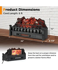 Sugift 26 Inch Electric Fireplace Heater with Remote Control and Realistic Lemonwood Ember Bed-Black