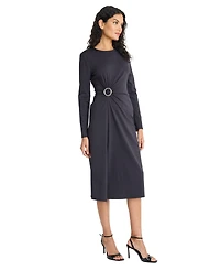 Maggy London Women's Ring Detailed Long-Sleeve Midi Dress