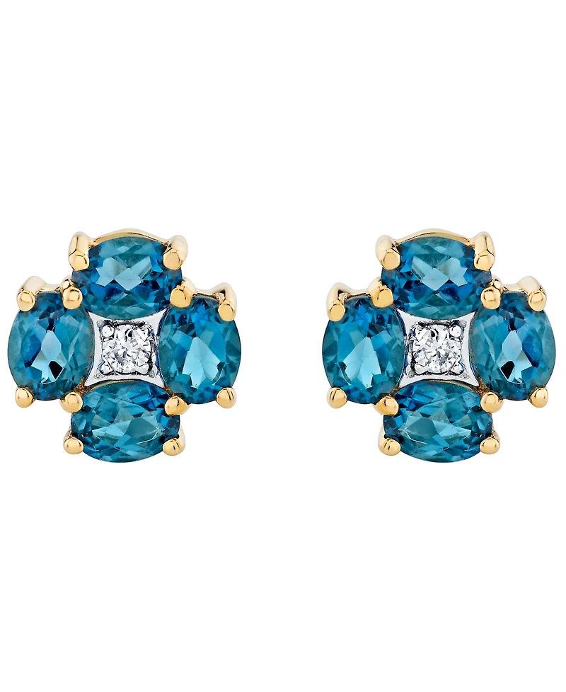 Macy's Blue Topaz (2 ct. t.w.) & Diamond Accent Stud Earrings in 14k Yellow Gold