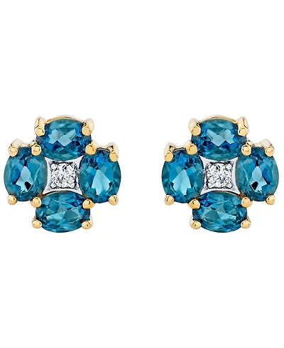 Macy's Blue Topaz (2 ct. t.w.) & Diamond Accent Stud Earrings in 14k Yellow Gold