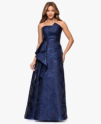 Xscape Women's Asymmetrical Strapless Ruffle Dress