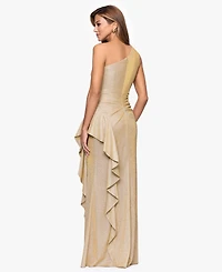 Xscape Women's One-Shoulder Glitter Long Dress