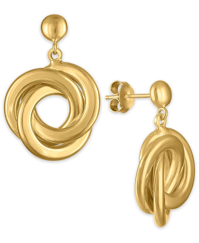 Macy's Polished Love Knot Drop Earrings in 14k Yellow Gold Over Sterling Silver