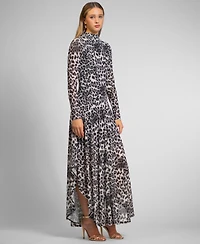 Rachel Rachel Roy Women's Beatrice Leopard Print Mock Neck Maxi Dress