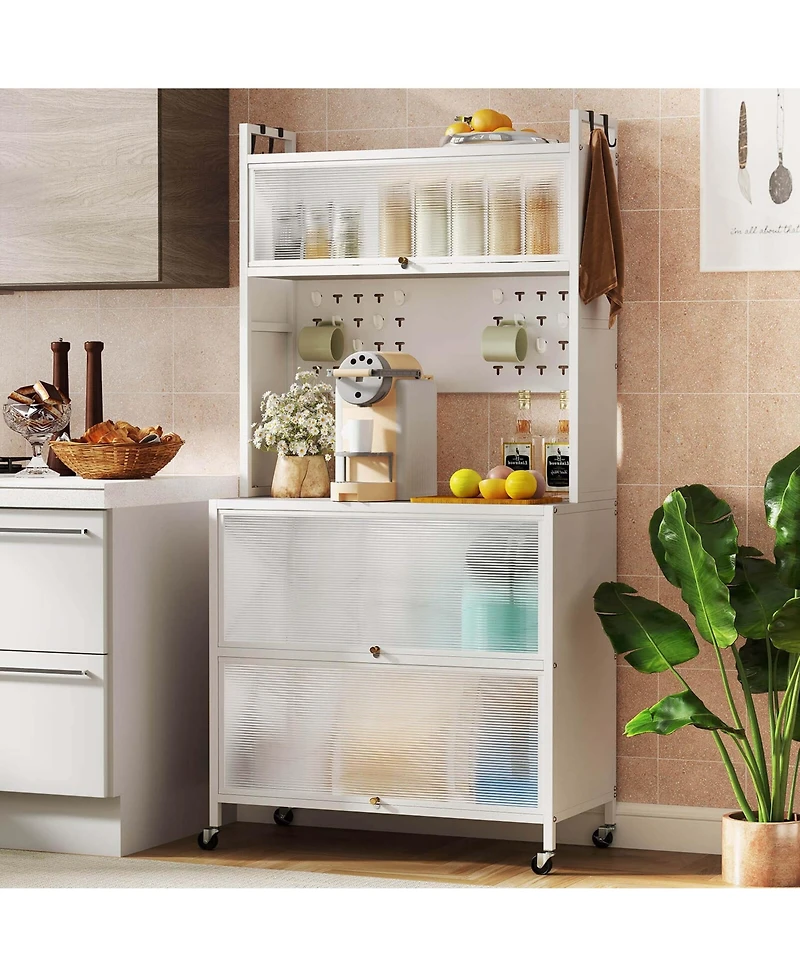 Costway 5 Tier Kitchen Bakers Rack Flip Door Cabinets Pegboard & Hooks