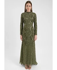 Maryisa Women's Modest Embellished Sequin Beaded Dress Maxi With Trail