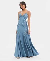 City Studios Juniors' Applique Satin Gown