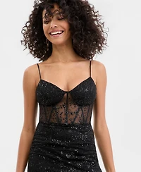 City Studios Juniors' Drop-Waist Mesh-Skirt Gown