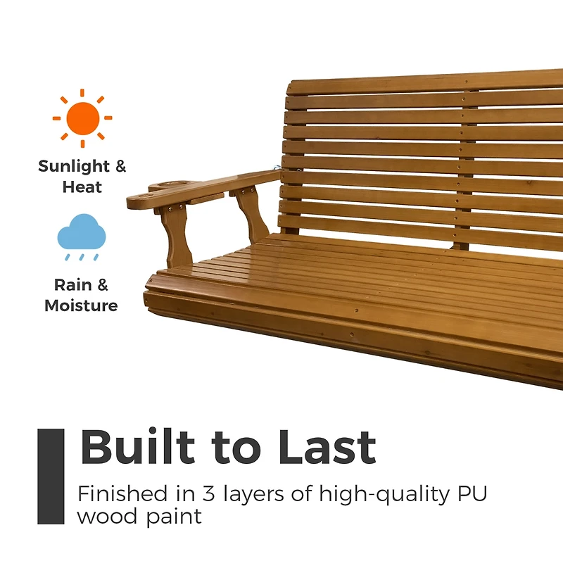 Mega Casa 2-Seater 4.5 Ft Large Wooden Porch Swing for Outdoor Patio Garden