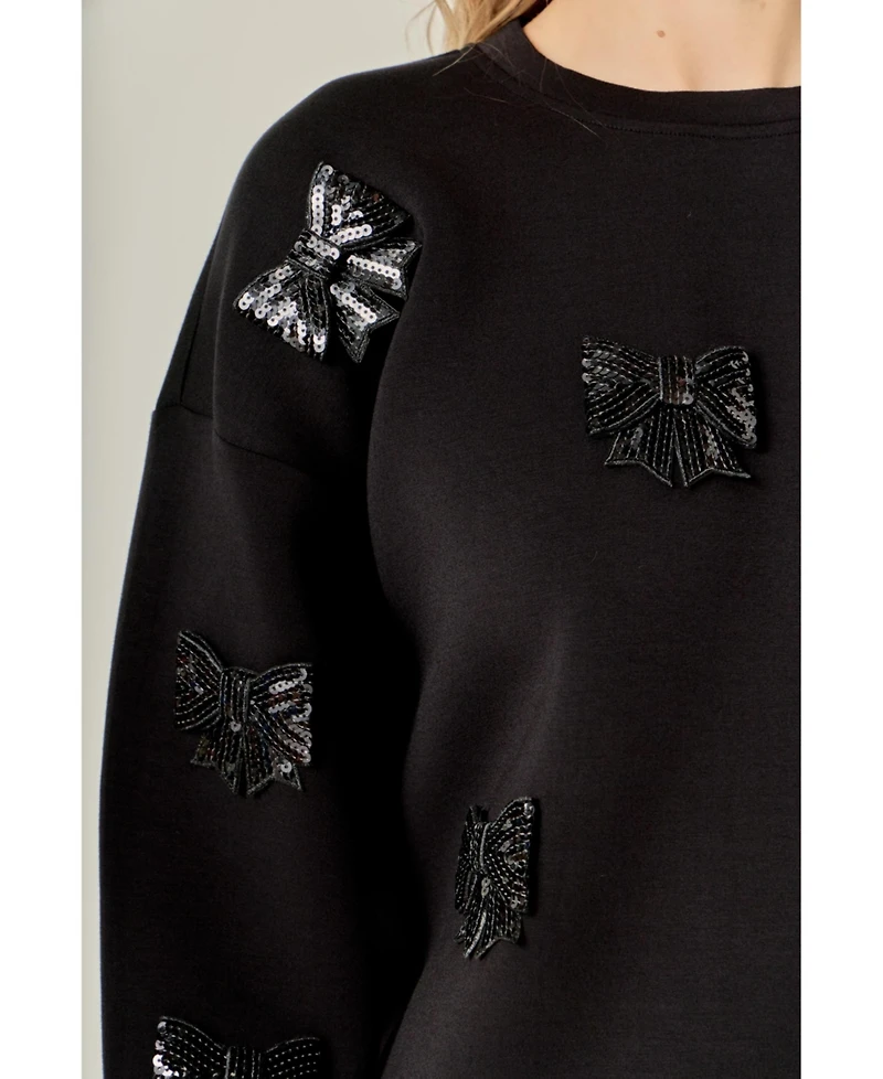 English Factory Women's Pearl Bow Scuba Sweatshirt