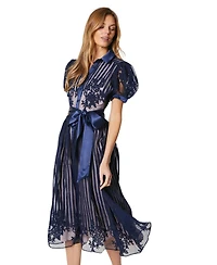 Coast Women's Stripe Organza Puff Sleeve Shirt Dress