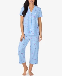 Cuddl Duds Women's Cropped Notch Collar Pajama Top and Pants, 2-Piece Set