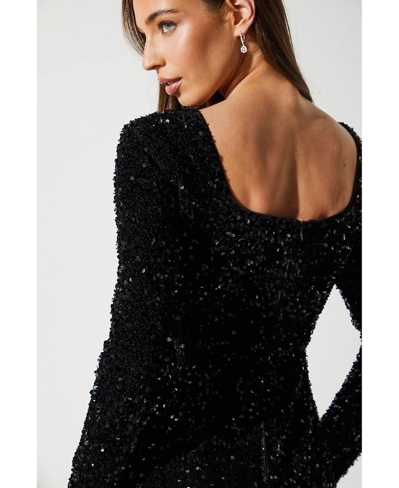 Coast Women's Sequin Feather Hem Party Midi Dress