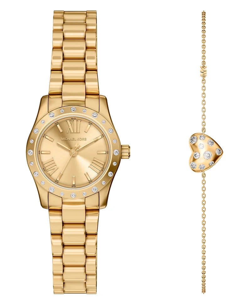 Michael Kors Women's Lexington Three-Hand Gold-Tone Stainless Steel Watch and Jewelry Set, 26mm