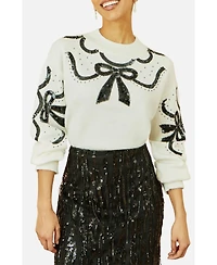 Yumi Women's Sequinned Bow Neckline Sweater