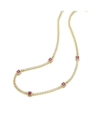 14K Gold Plated with Red Square Accents Chain Necklace