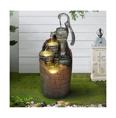 SunJet 32.6" Rustic Barrel Outdoor Water Fountain