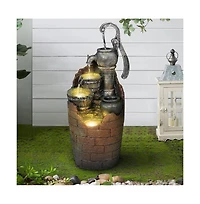 SunJet 32.6" Rustic Barrel Outdoor Water Fountain