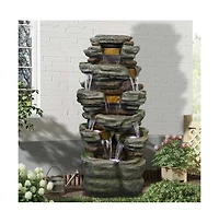 SunJet 47.2" 6-Tier Cascading Rock Outdoor Water Fountain with Led Lights